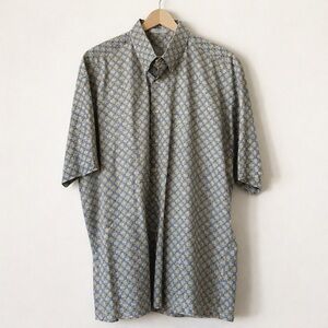 Vintage Burma Bibas 60 Singles Lawn Button Up Shirt XL Blue Tan Geometric Cotton